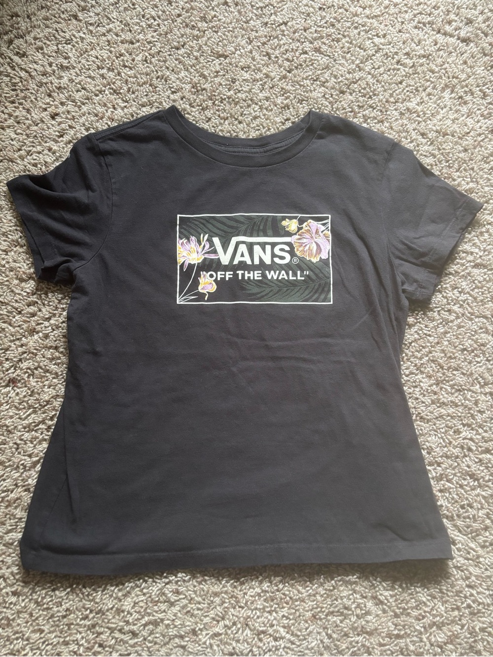 Vans Black Tee with Floral Box Logo - Women's